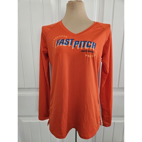 Under Armour Heat Gear Fitted Shirt Orange M - Picture 1 of 8